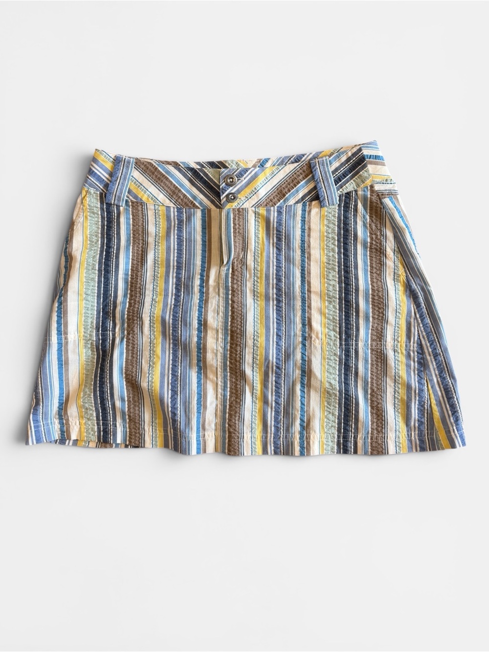 Patagonia Striped Seersucker Mini Skirt Size 10 Blue Yellow Organic Cotton
